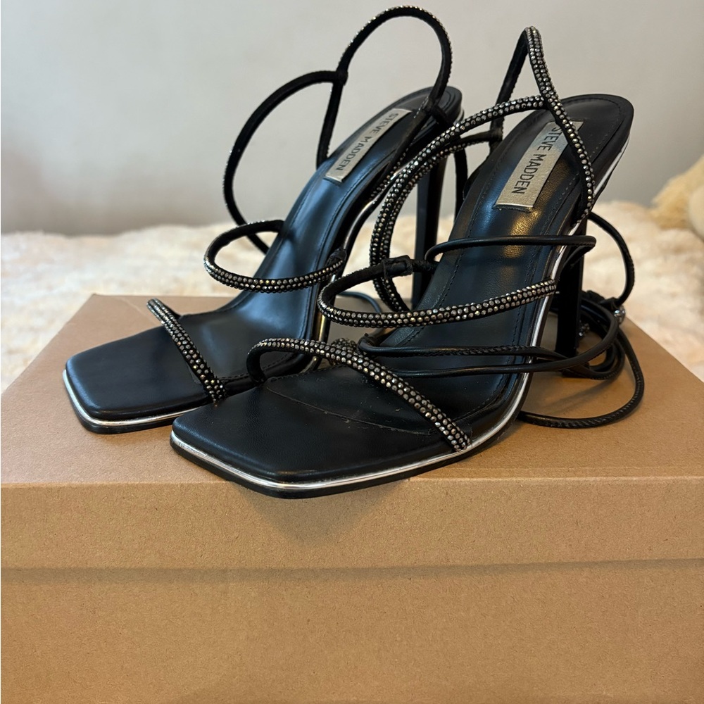 Steve Madden Black Rhinestone Strappy Heels